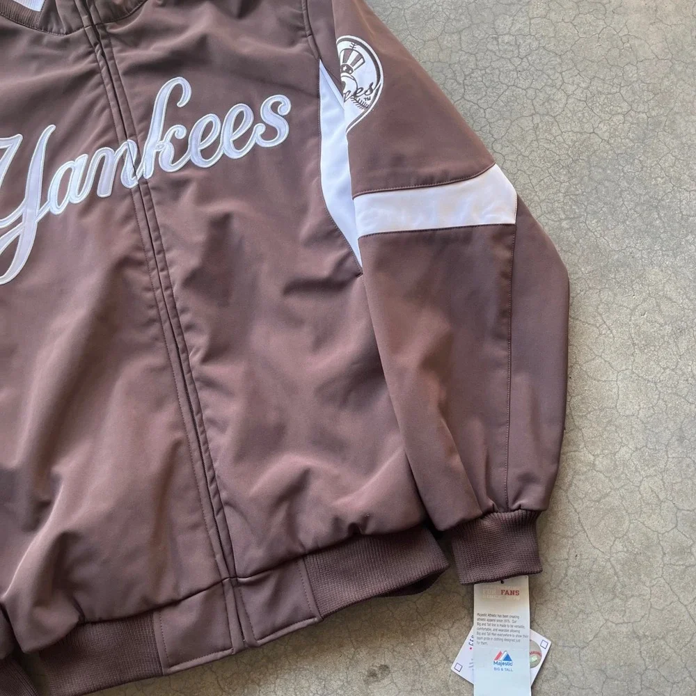 Majestic New York Yankees Track Jacket Mens Large Tall Brown Full Zip Fleece NWT